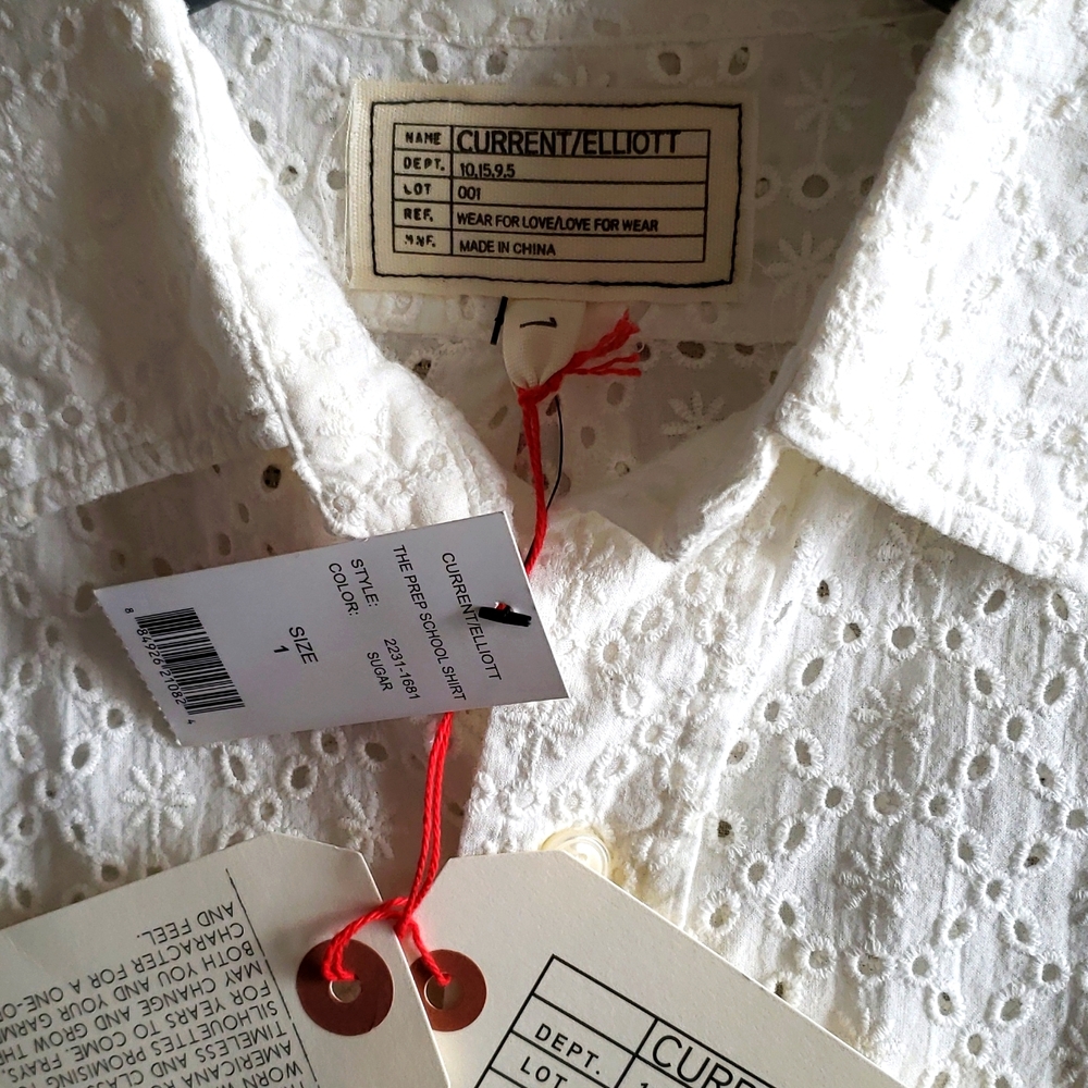 Current/Elliott NEW SHIRT Button Down Top Eyelet Cotton Long Sleeve Women's S/M - Picture 15 of 16